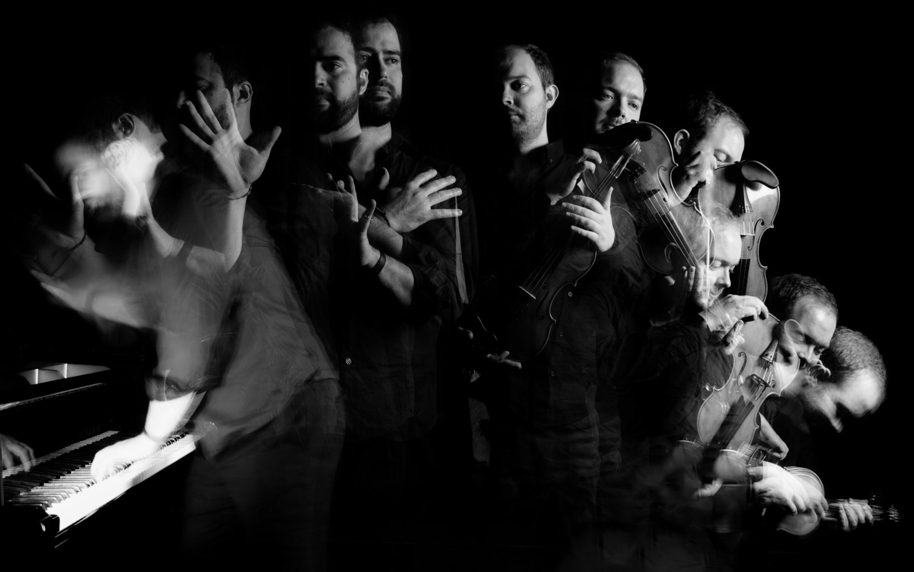 Multiple-exposure photo of Humberto and Pablo at piano and violin